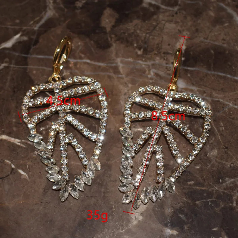 Crystal Leaf Shaped Dangle Earrings