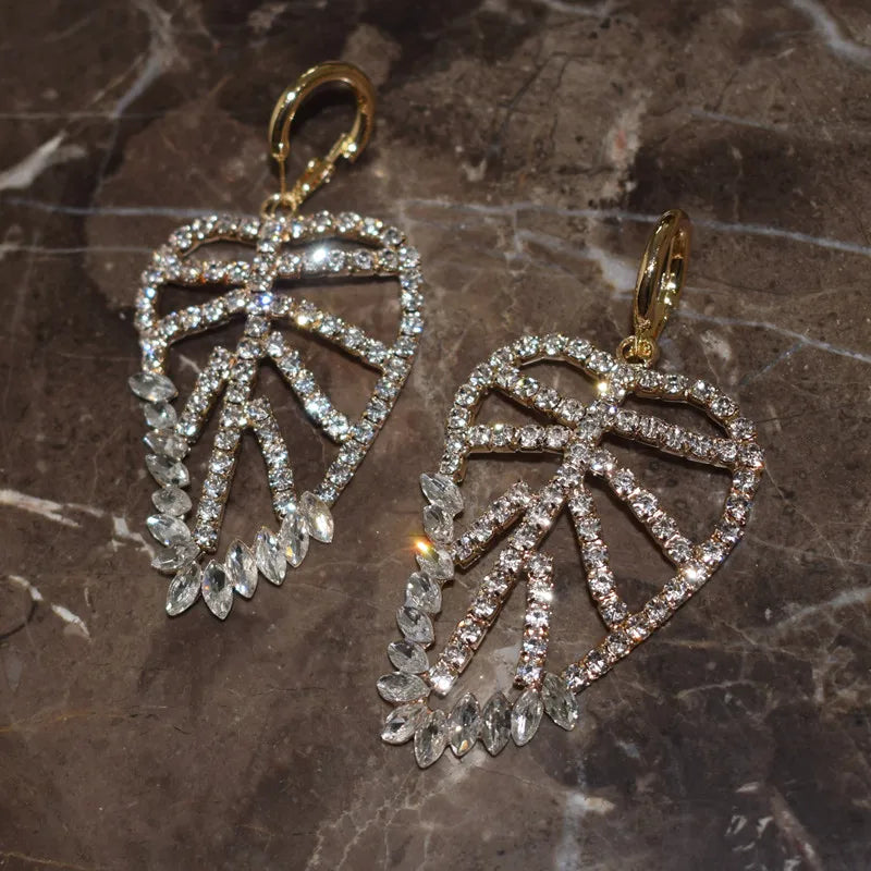 Crystal Leaf Shaped Dangle Earrings