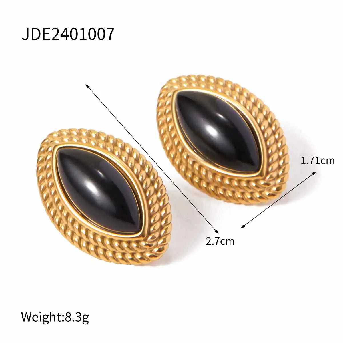 Black Stone Gold Plated Earrings