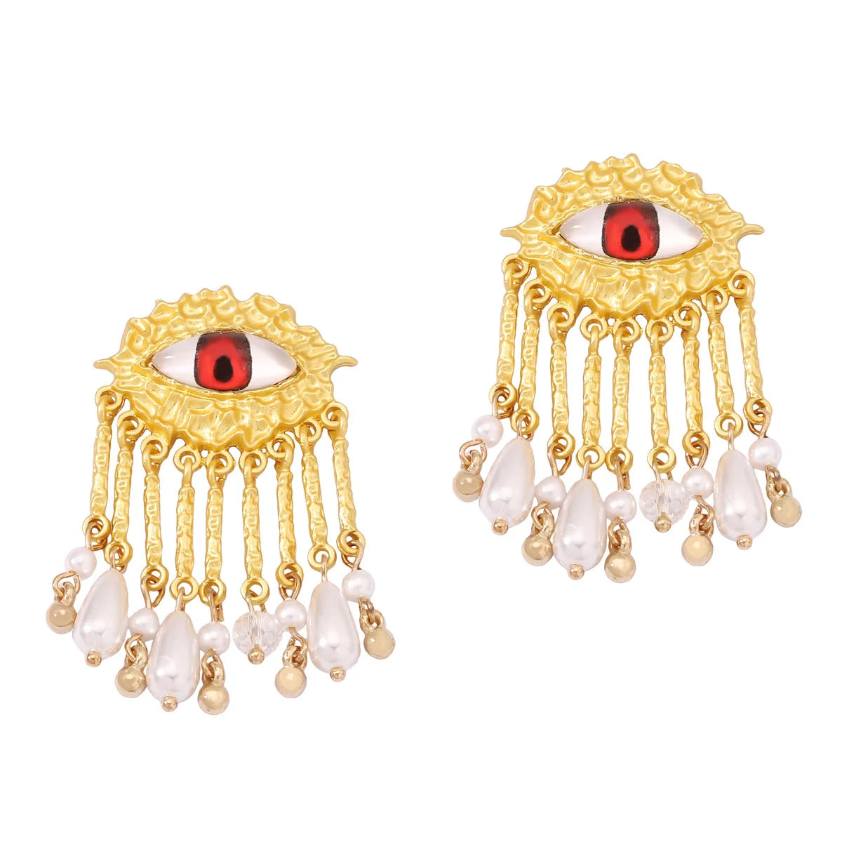 Schiaparelli Style Evil Eye With Pearl Tassel Earrings