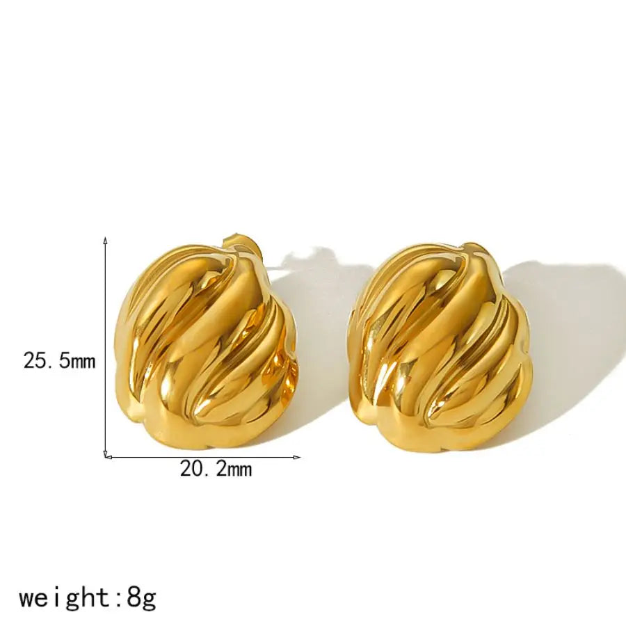 18k Gold Plated Chunky Wave Texture Stud Earrings