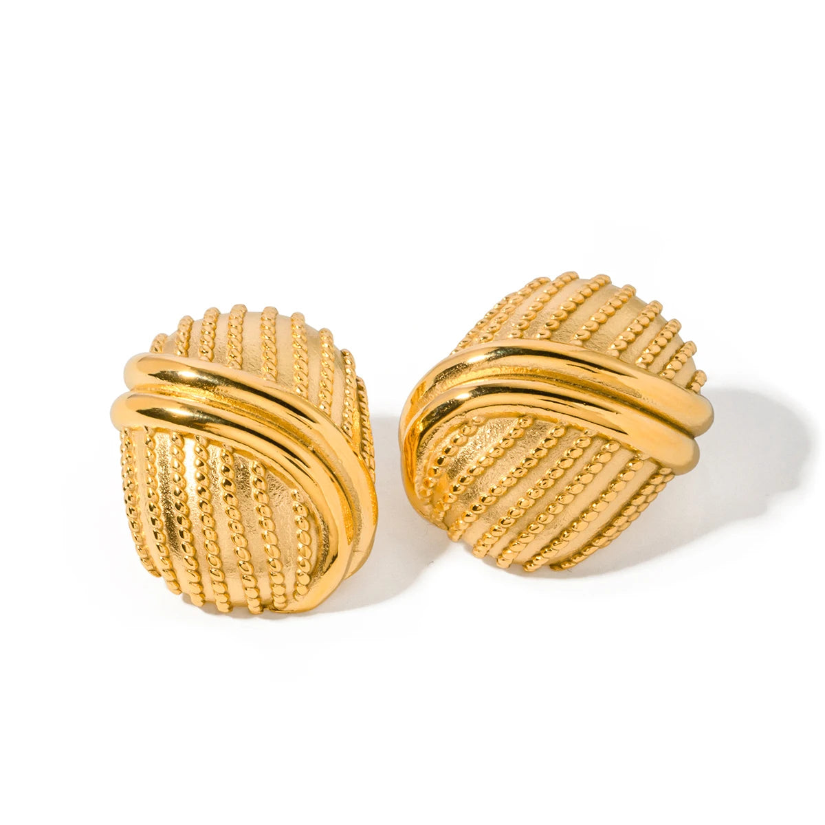Statement Stainless Steel 18K Gold Plated Vintage Stripe Earrings