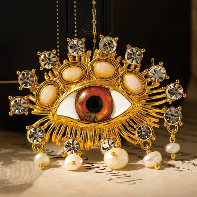 Surrealist Baroque Devil's Eye Pearl Brooch