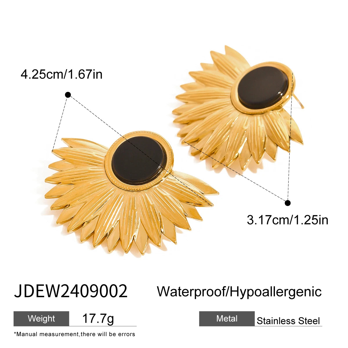 Black Stone Gold Plated Earrings