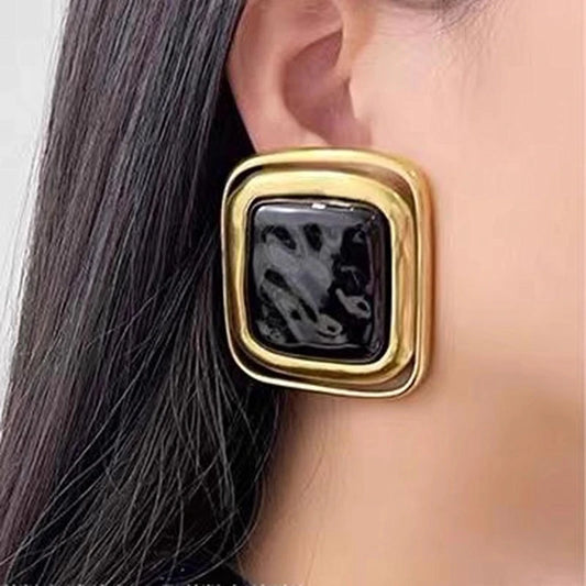 Saint Laurent Style Black Rectangular Block Ear Clips Earring