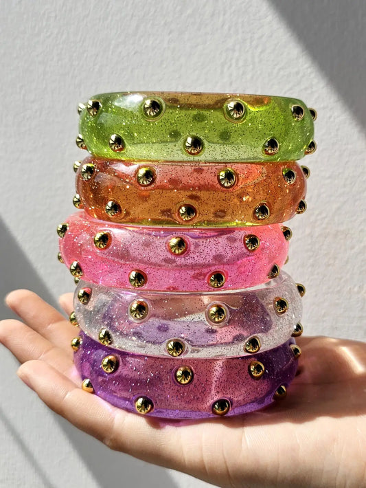 Transparent Glitter Gold Stud Colored Round Resin Bracelet