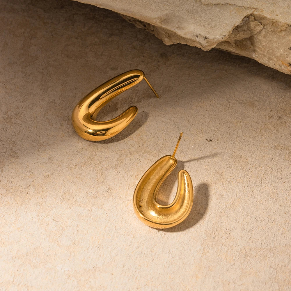 Organic Shape Geometric 18K Gold Plated Earring Stainless Steel