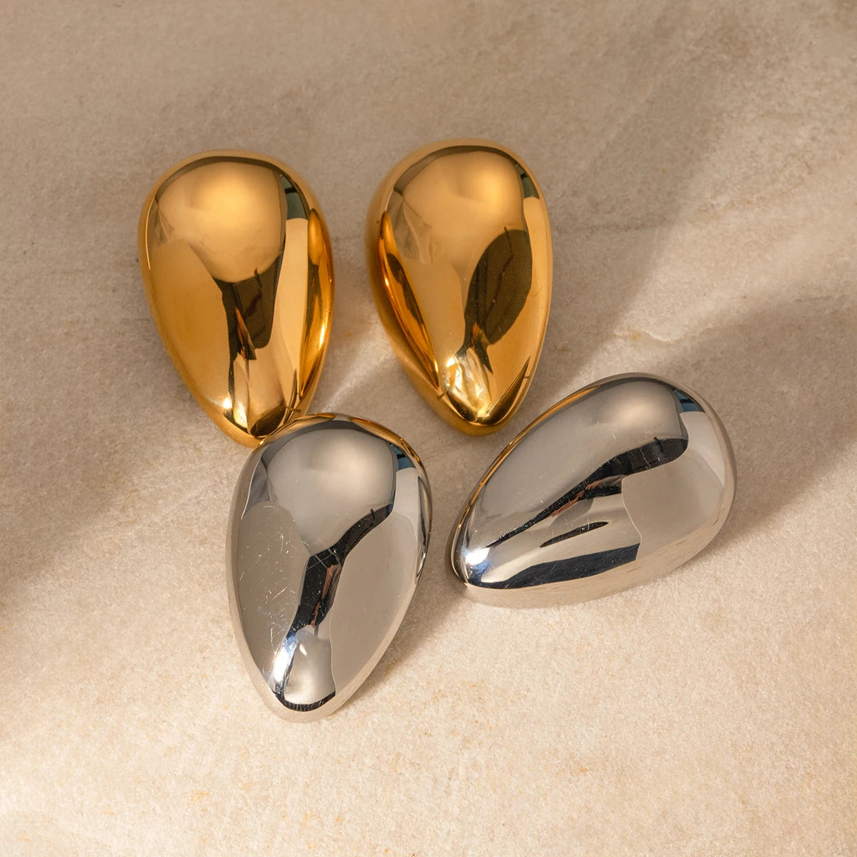 Oversized Egg Shape Gold Plated Earrings