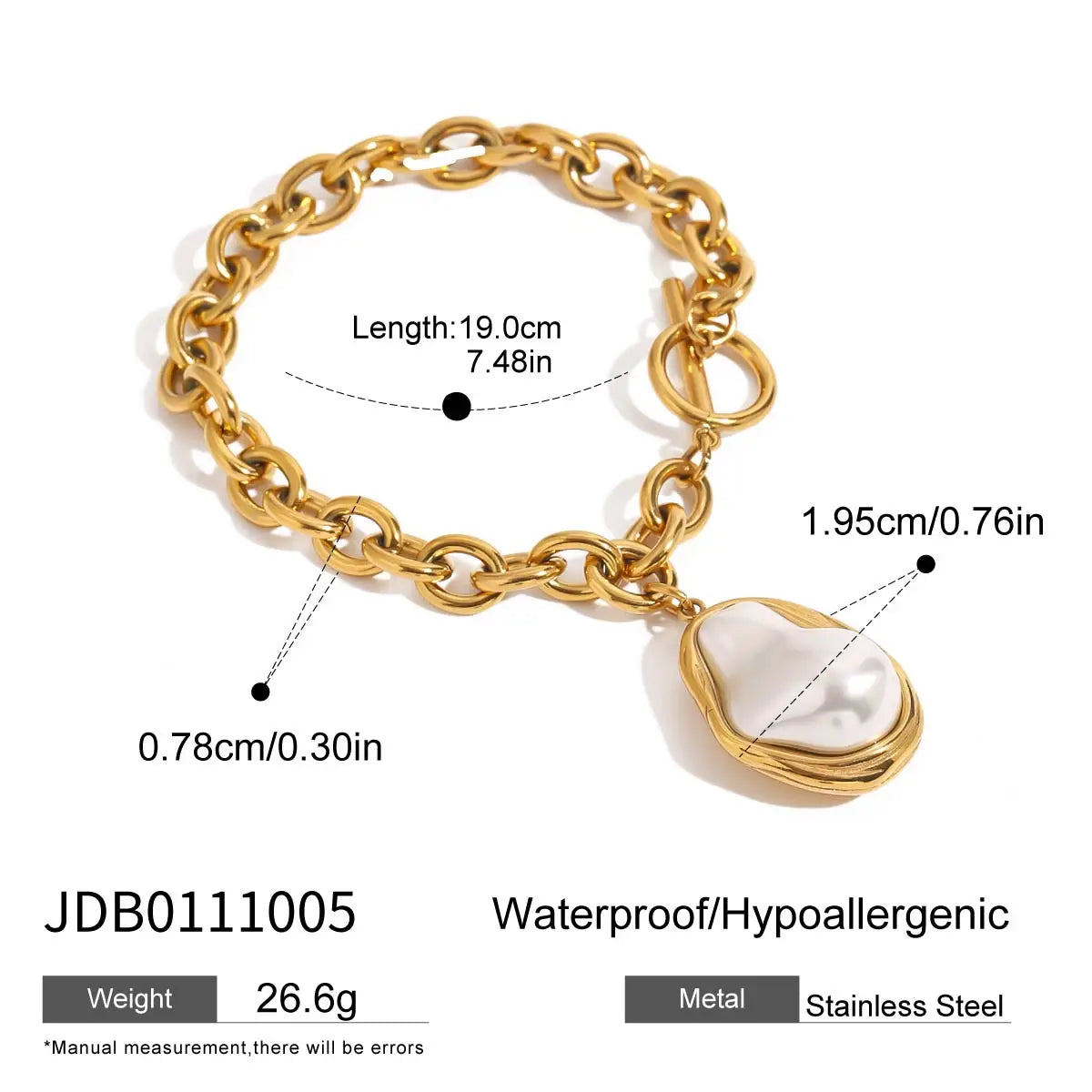 Gold Plated Pearl Pendant Bracelet