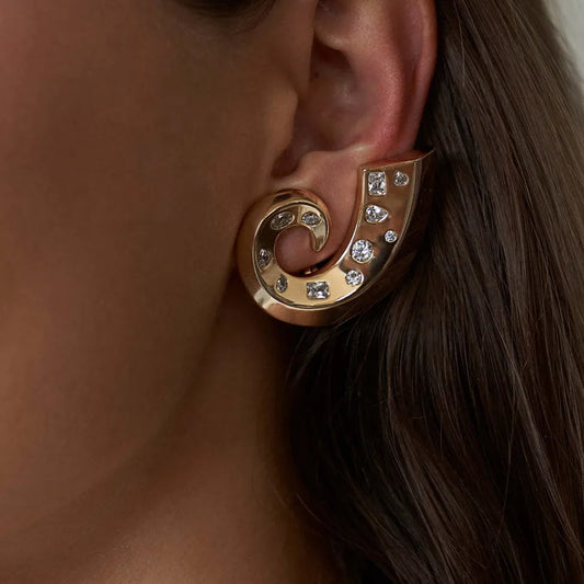 Conch Spiral Rhinestone Stud Earrings