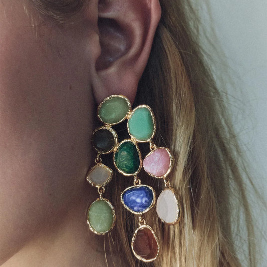 Resin Stones Tassel Earrings