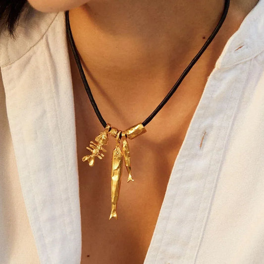 Sardine Fish Charm Pendant Cord Necklace