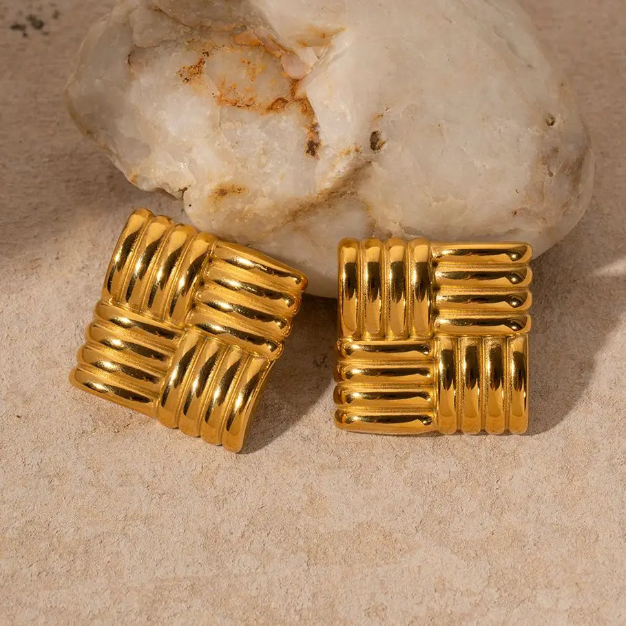 Square Textured Bold Earrings