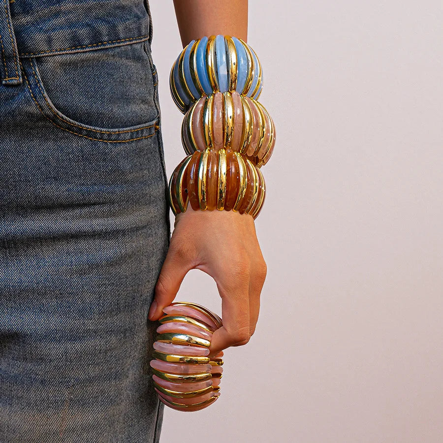Statement Resin Beaded Elastic Wide Bangles