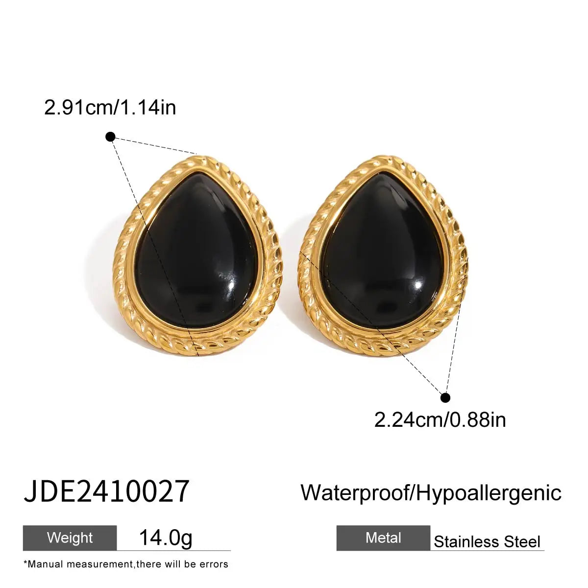 Black Stone Gold Plated Earrings