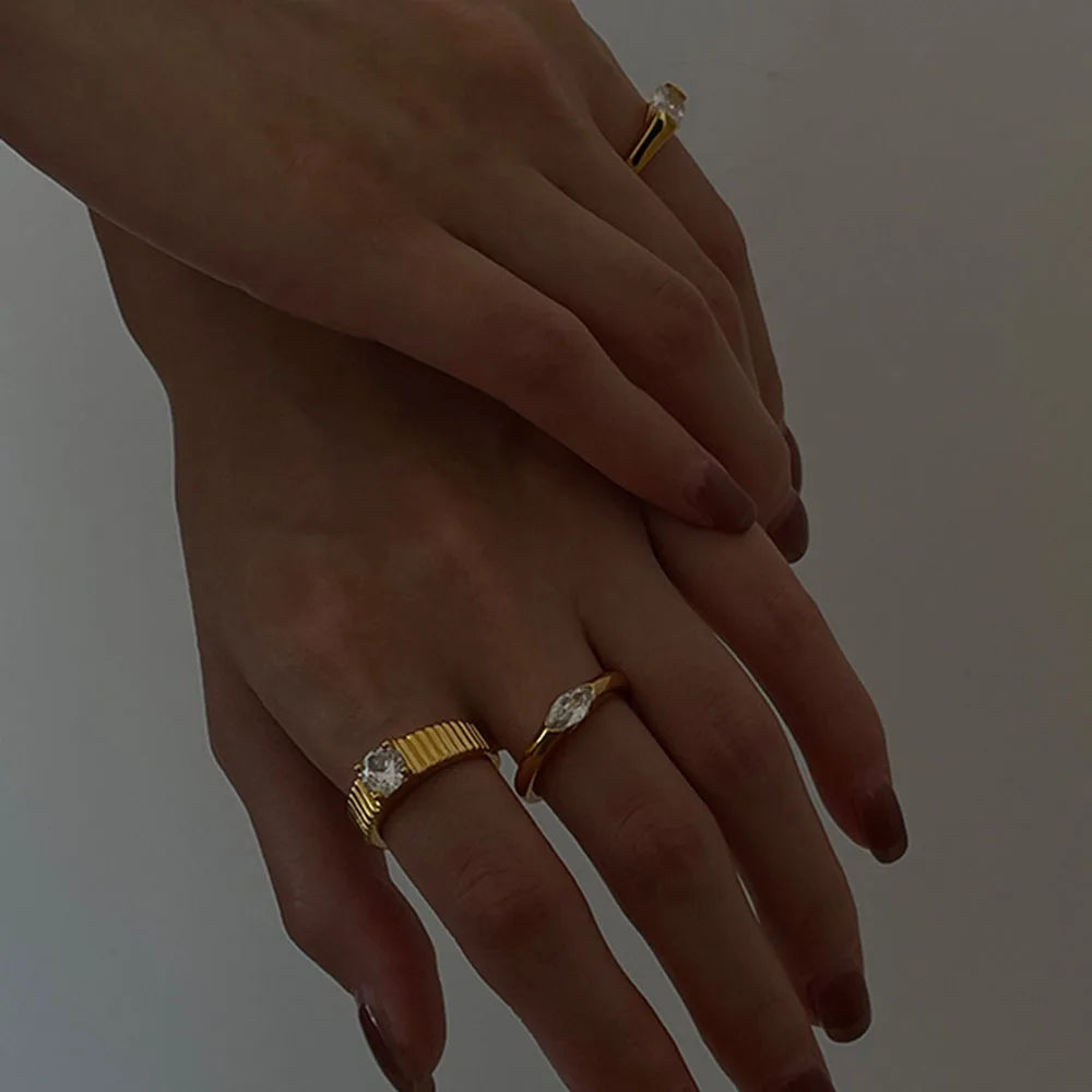 18K Gold Plated Crystal Striped Rings