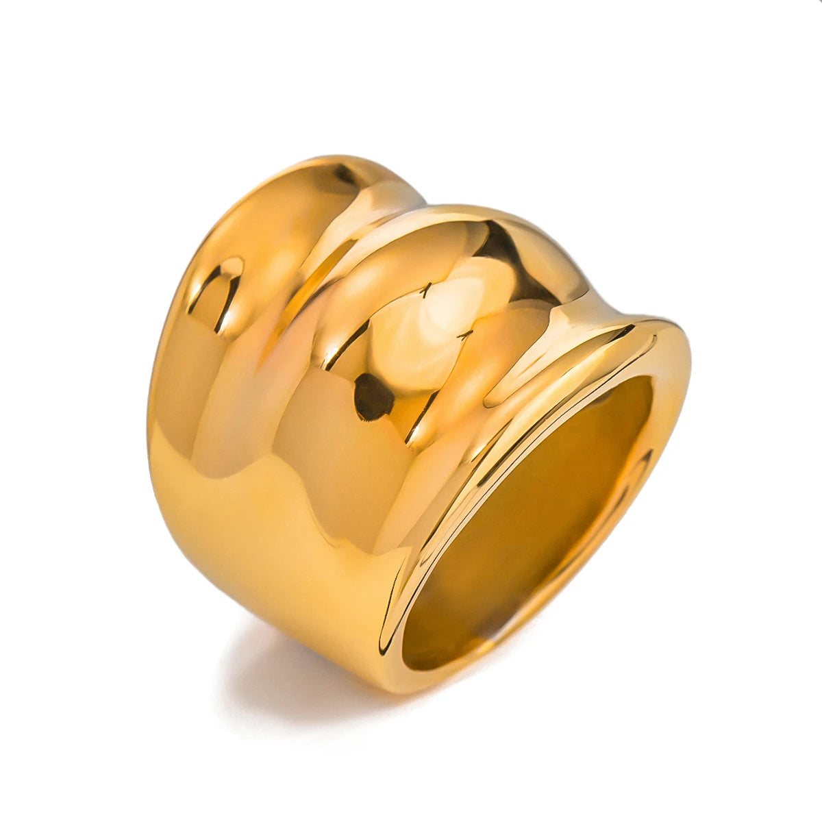 18K Gold Plated Stainless Steel Organic Shape Wide Ring