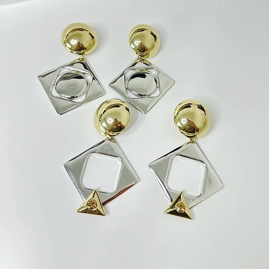 Chunky Glossy Metal Square Geometric Large Earrings