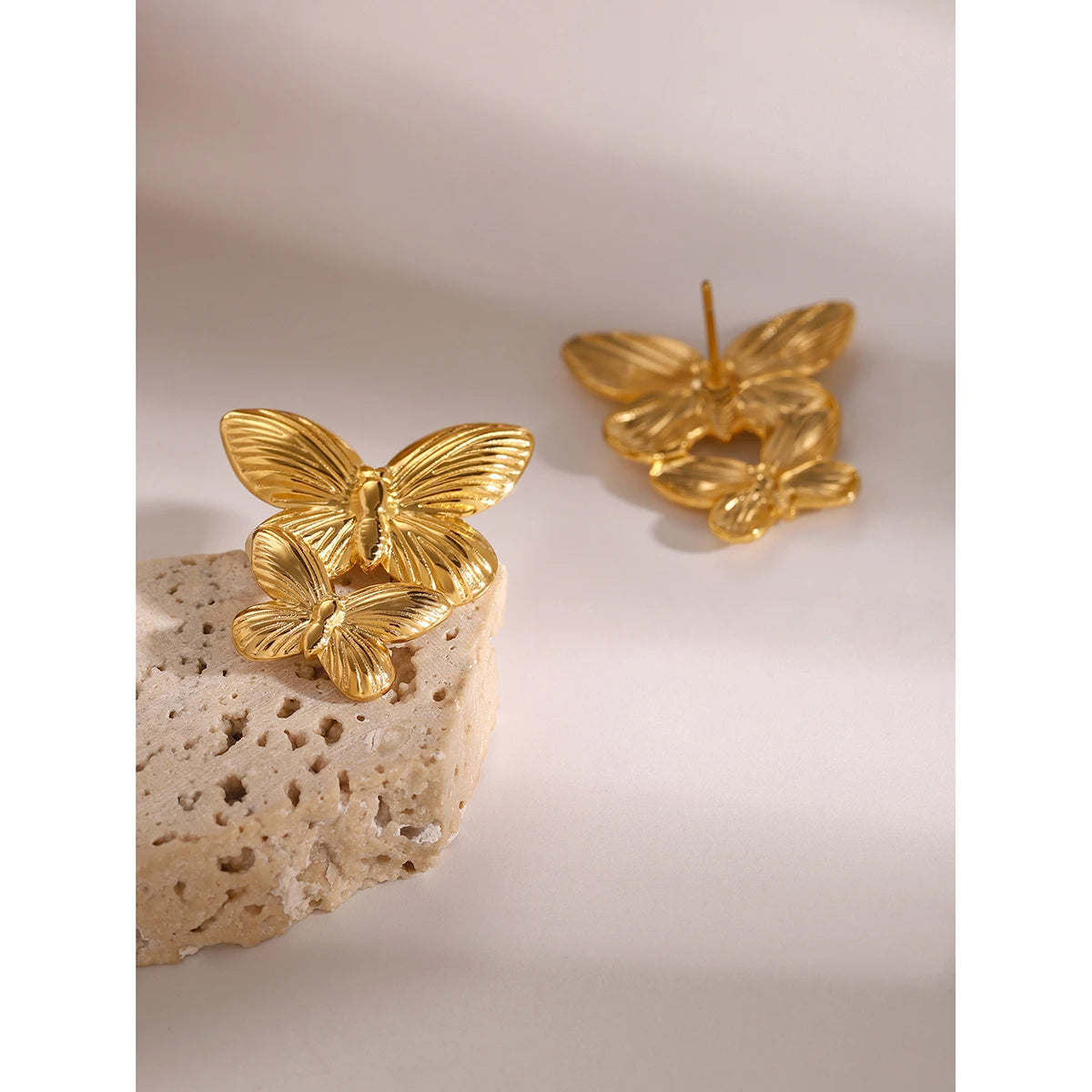 Gold Plated Stainless Steel Butterfly Drop Earrings