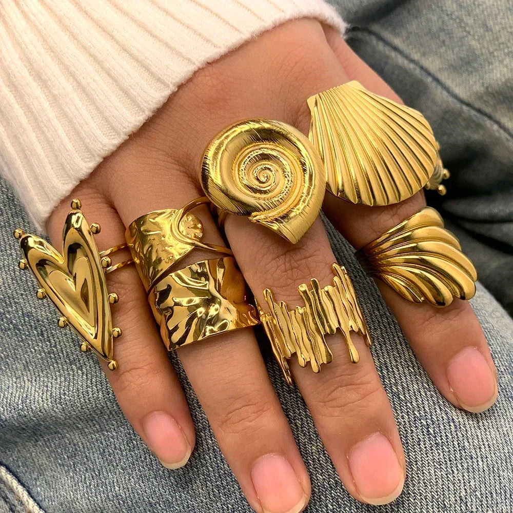 Chunky Statement Rings Shell Scallop Heart Rings