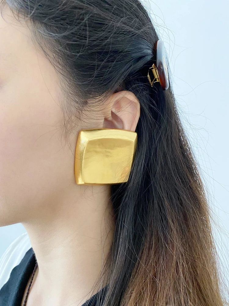 Saint Laurent Style Exaggerated Geometric Large Square Ear Clips Earrings