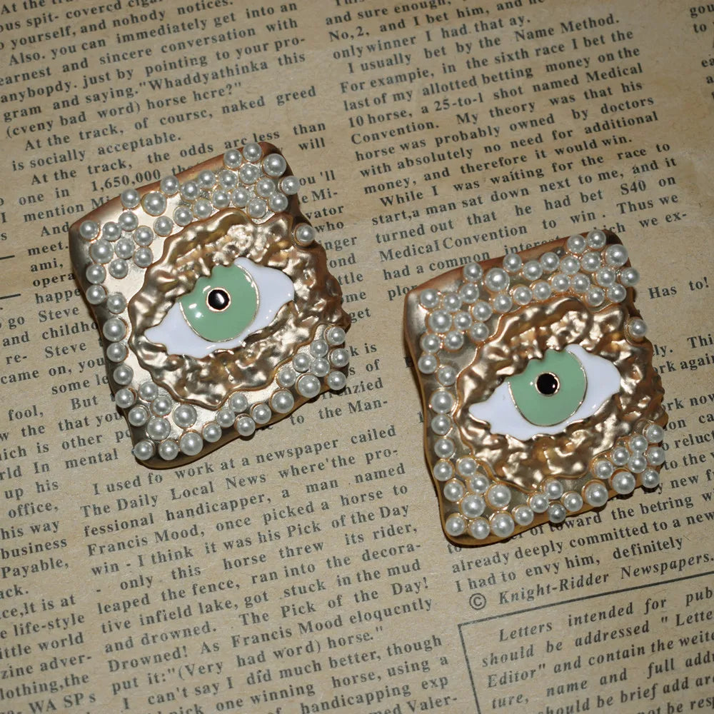 Vintage Schiaparelli Eyes Geometric Stud Earrings For Women Fashion Jewelry