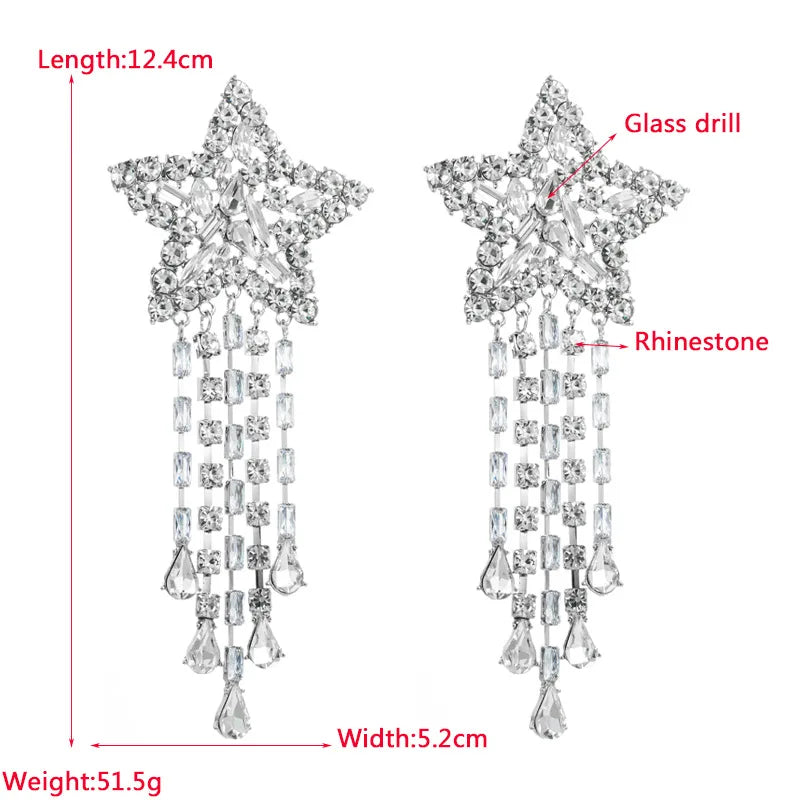 Crystal Star Tassel Dangle Earrings