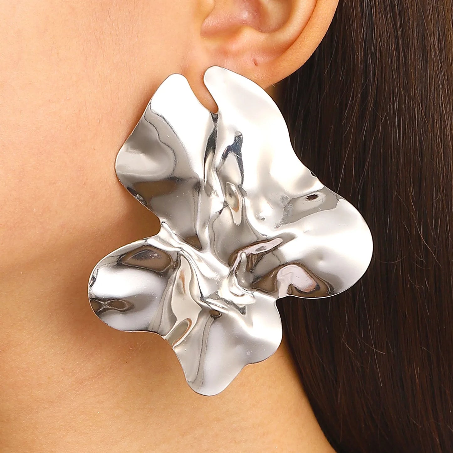 Large Statement Flower Metal Irregular Stud Earrings