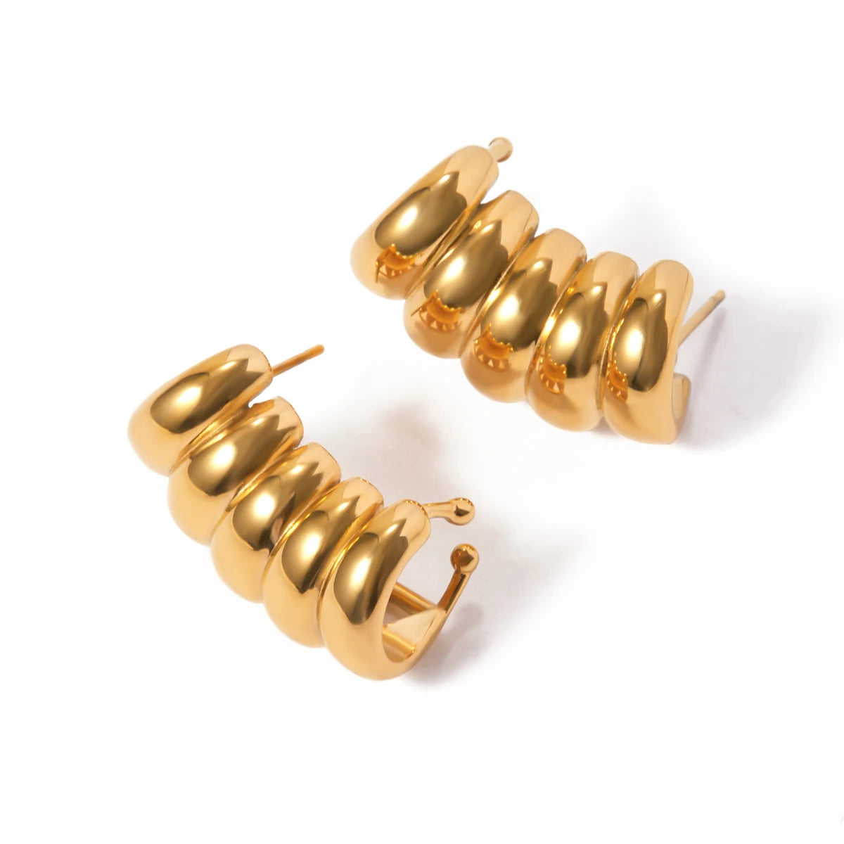 Hollow Out Striped Stainless Steel 18K Gold Plated Earrings