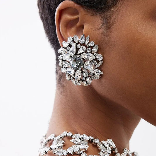 Rhinestone Flowers Dangle Earrings
