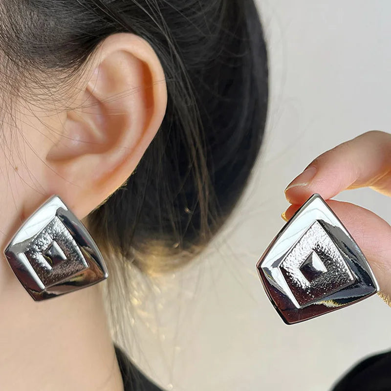 Asymmetric Trapezoid Textured Earrings