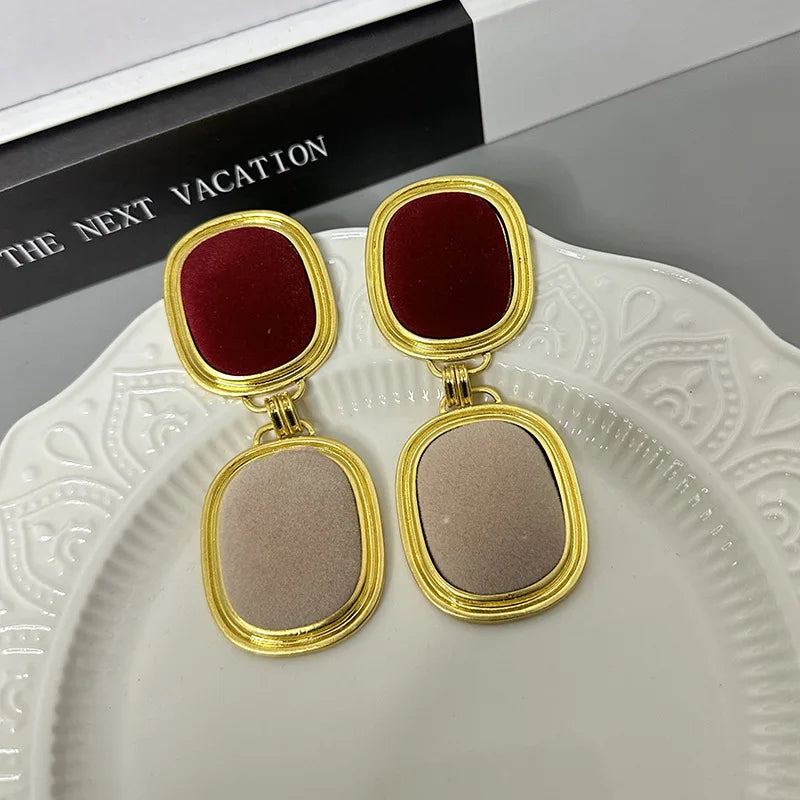 Retro Statement Metal Double Square Earrings