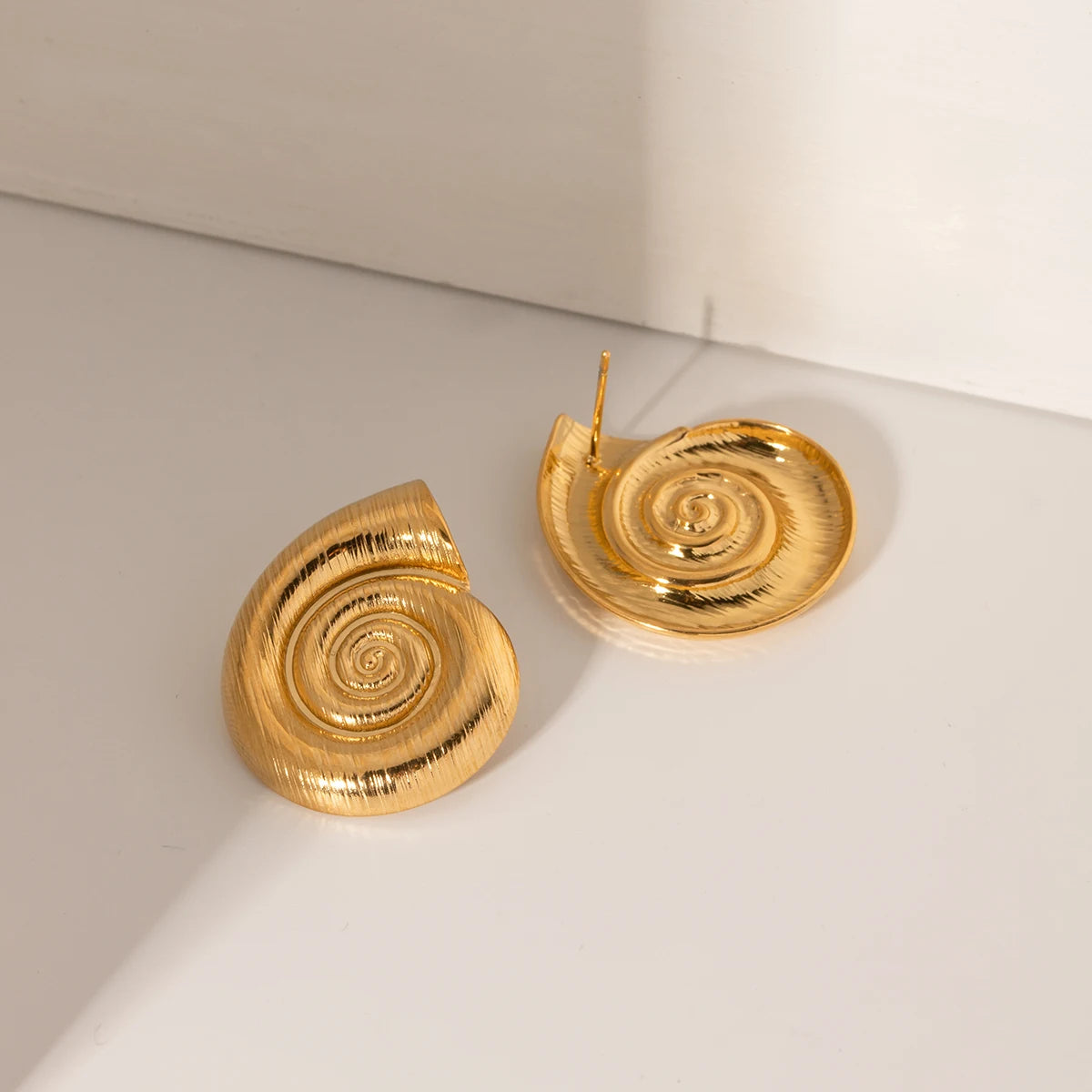 18K Gold  Plated Stainless Steel Conch Spiral Stud Earrings