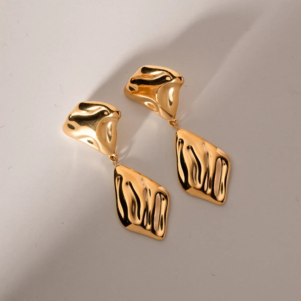 Gold Plated Stainless Steel Geometric Vintage Statement Stud Earrings