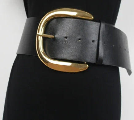 Wide Metal Buckle Waist Belt