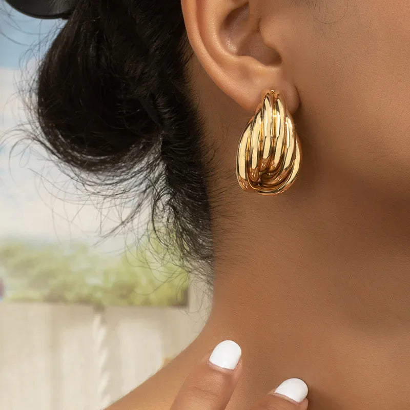 Organic Lines Gold Plated Earrings