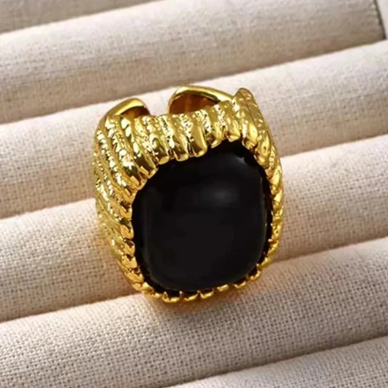 Square Resin Opening Ring Gold Plated