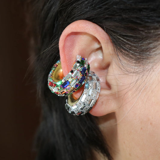 Colorful Zircon Crystal Rhinestone Ear Cuff Clips Earrings
