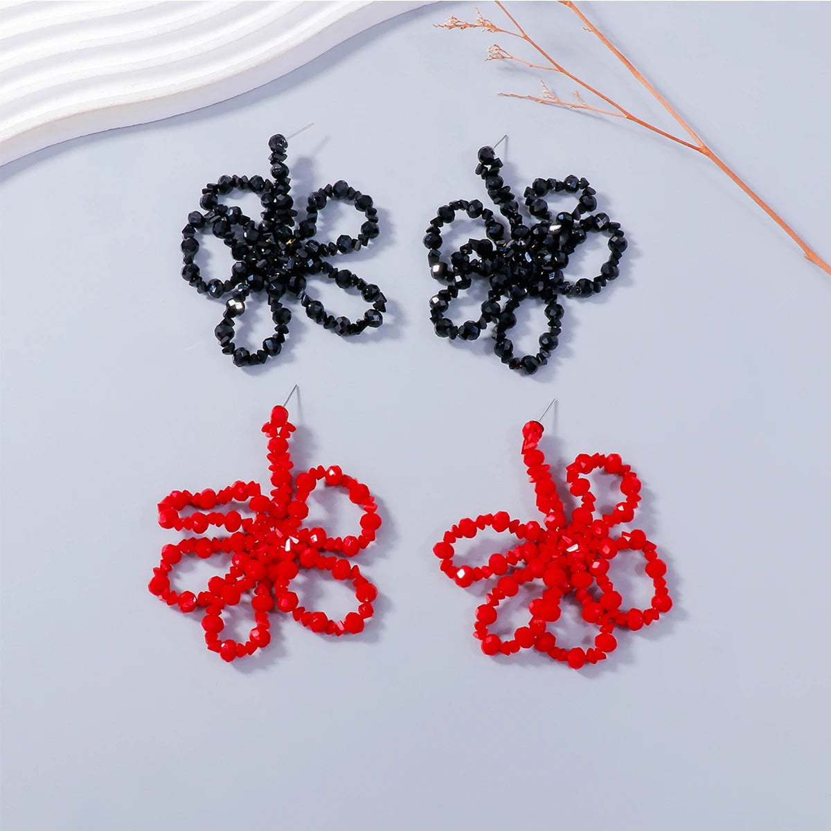 Handmade Beads Red Flower Drop Earrings