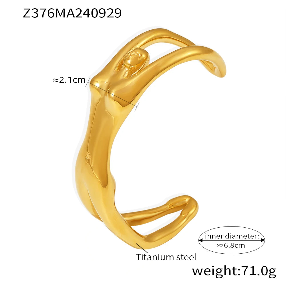 Women Body Figure Sculpture Stainless Steel Bracelet 18K Gold Plated