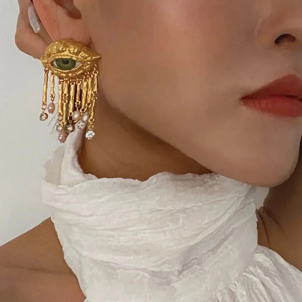 Vintage Schiaparelli Evil Eye Stud Earring Tassels Pearl