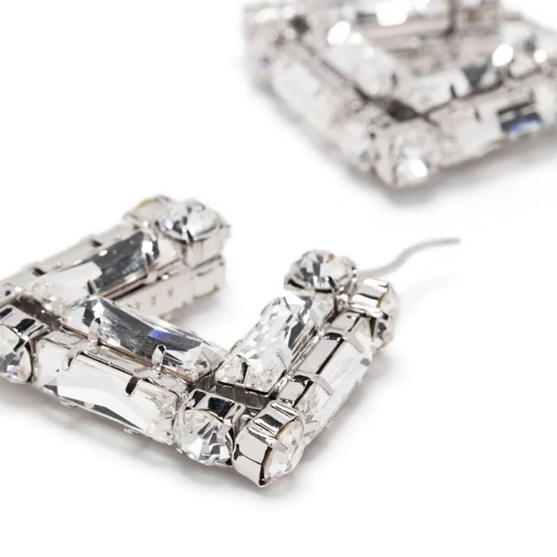 Statement Large Crystal Square Hoop Earrings