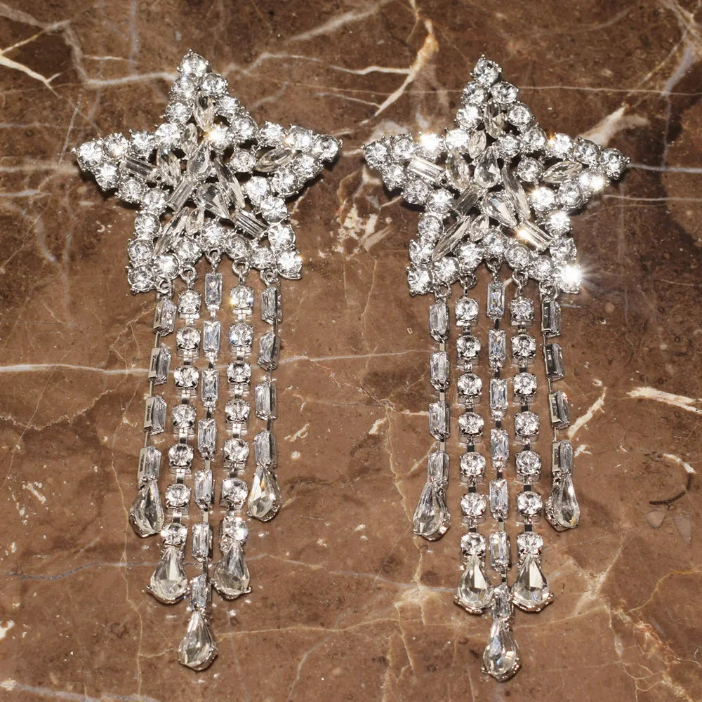 Crystal Star Tassel Dangle Earrings