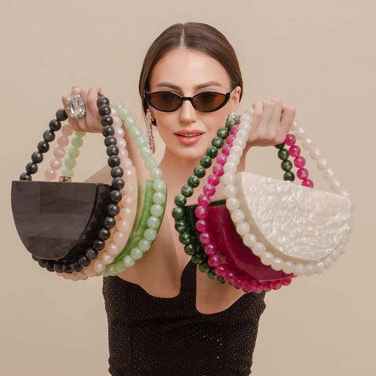 Half Moon Resin & Acrylic Beaded Handbag
