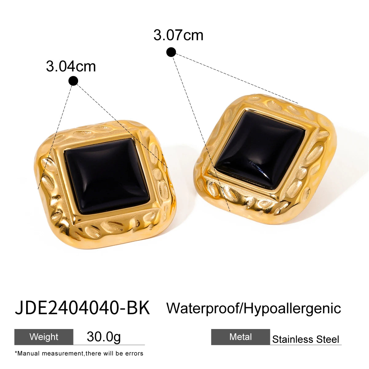 Black Stone Gold Plated Earrings