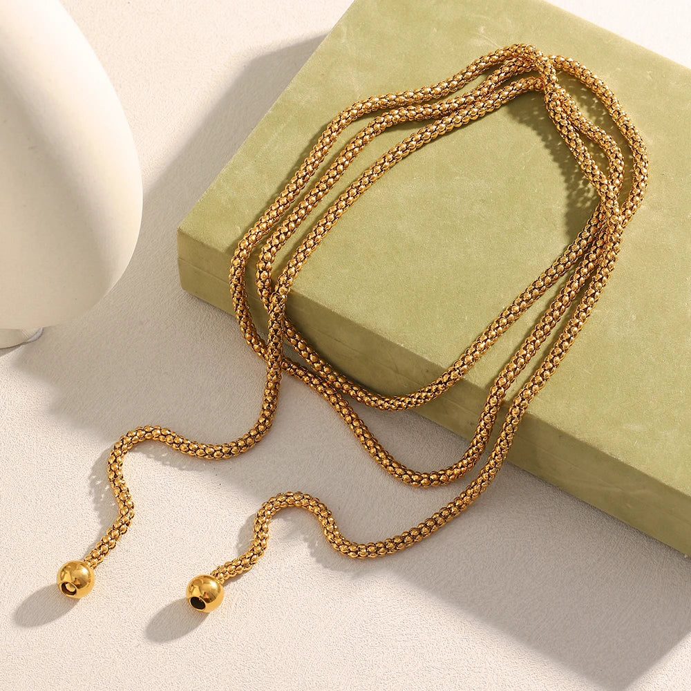 18K Gold Plated Stainless Steel Cord Lace Up Necklace