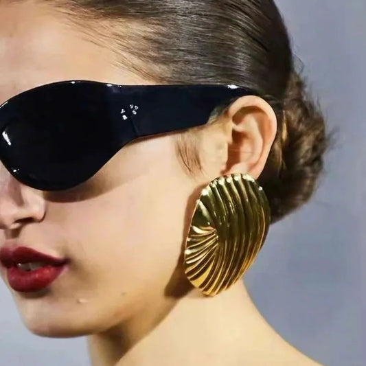 Oversized Gold Plated Shell YSL Style Big Stud Earring