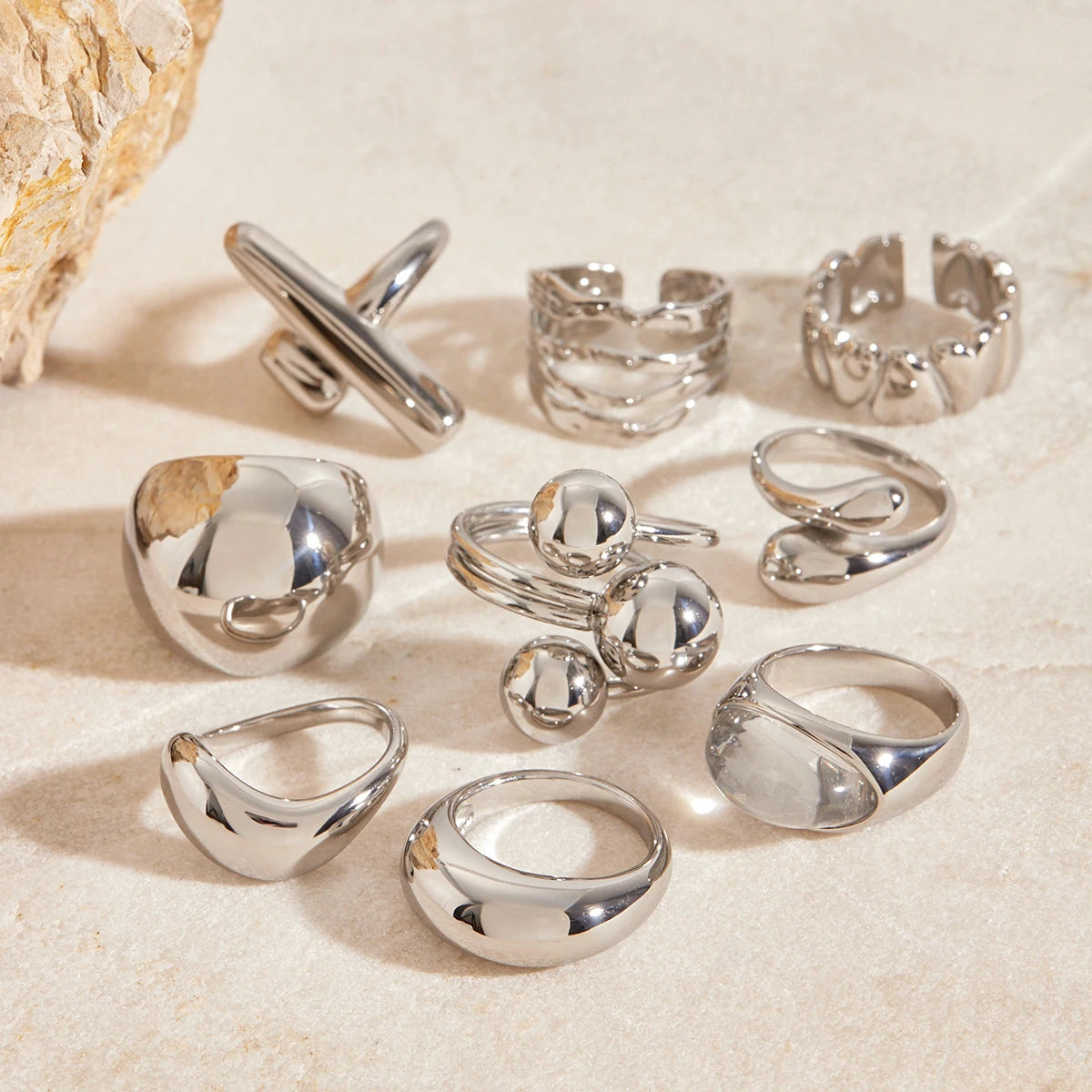 Irregular Adjustable Stackable Stainless Steel Rings