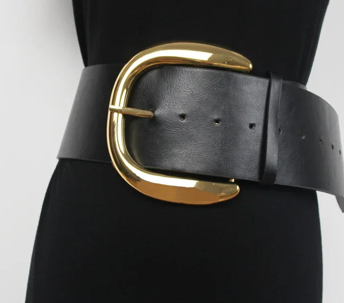 Wide Metal Buckle Waist Belt