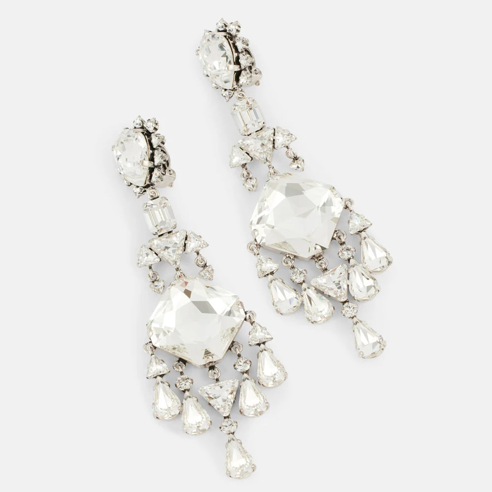 Chandelier Rhinestone Crystal Clip on Earrings